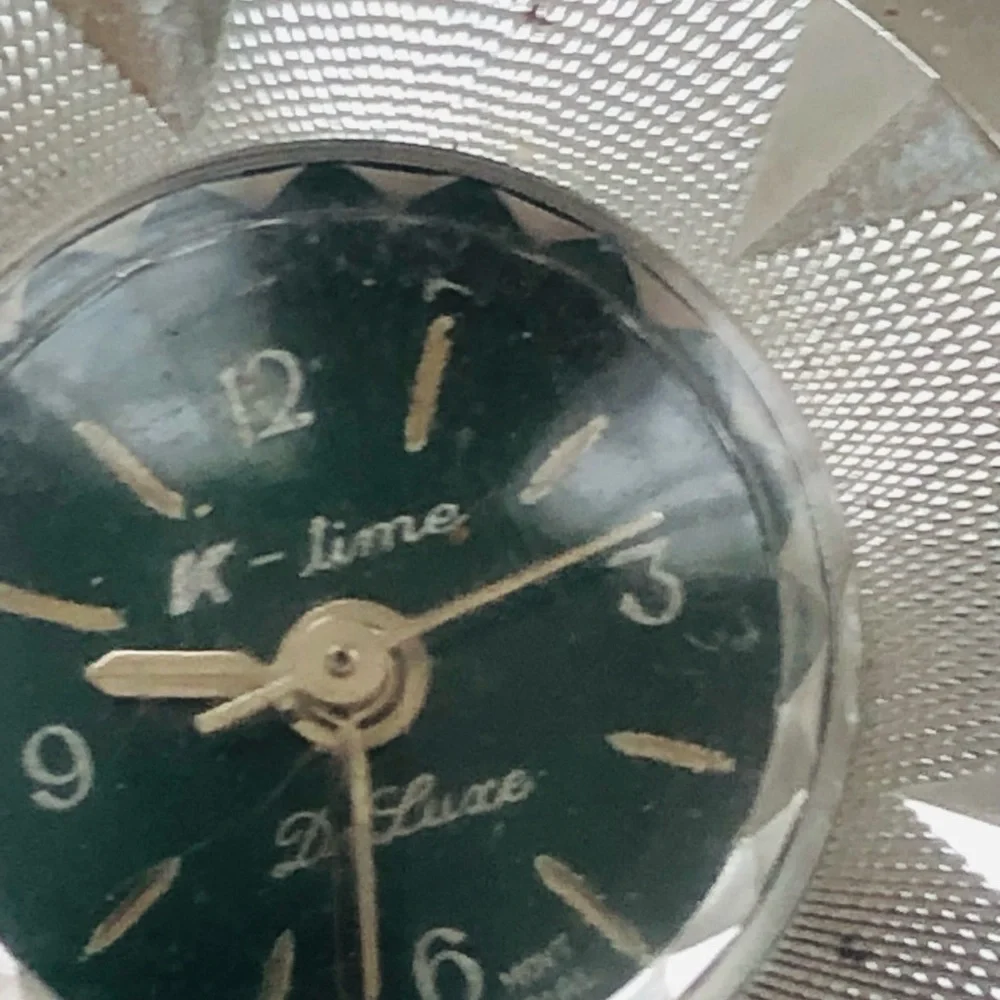 Vintage Style Silver Travel Alarm Clock with Green Dial